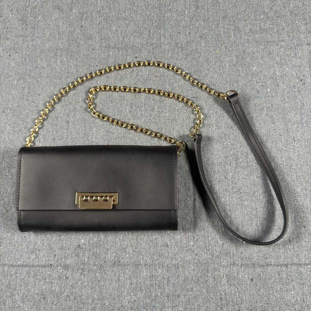 ZAC Zac Posen Eartha Wallet on Chain Leather Black WOC Crossbody Clutch Gold